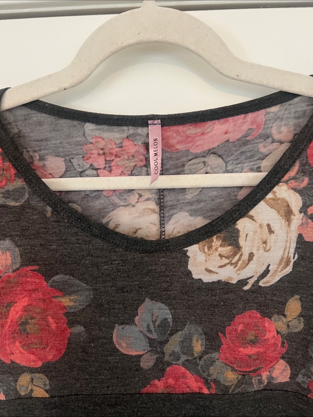 Cool Melon Women's Dark Gray Floral Yoke Long-Sleeve Tunic Top Sz 1XL - Picture 7 of 12
